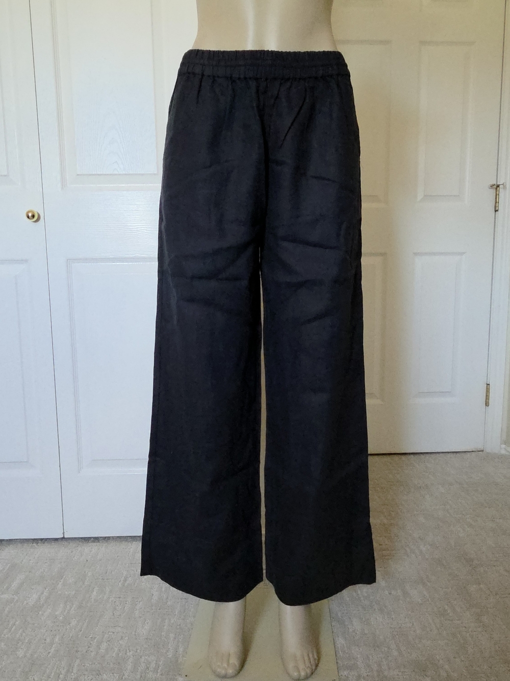 Women's Black Wide-Leg Elastic-Waist Chinos